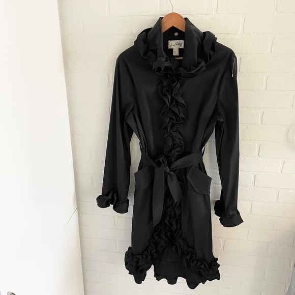 Joseph Ribcoff Trench coat/Dress Ruffled Statement Whimsigoth Pockets Sz 12 - Picture 3 of 15